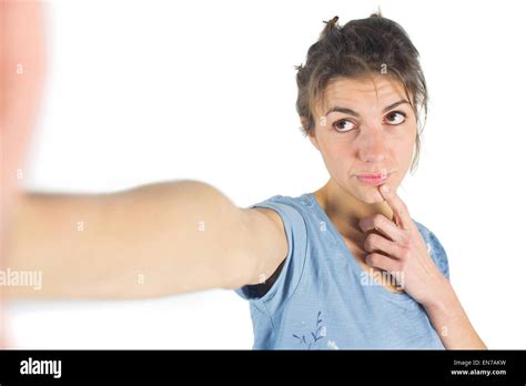 Casual Brunette Taking A Selfie Stock Photo Alamy