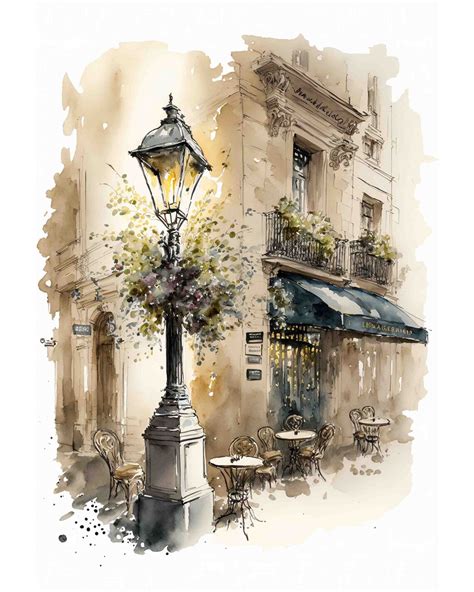 Watercolor Cafe in Paris Vignette Digital Art Print / Instant - Etsy