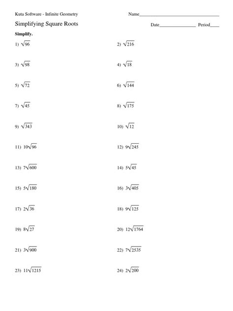 Simplifying Square Roots Worksheet Printable Word Searches