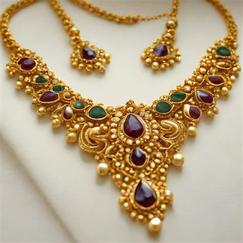 Premium Photo A Gold Necklace With Green And Red Diamonds And A Gold