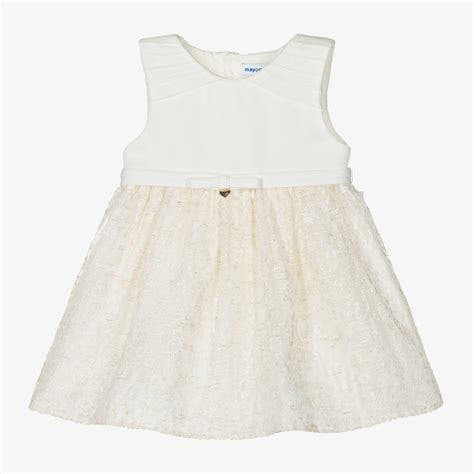 Mayoral Girls Ivory Sparkly Lace And Tulle Dress Childrensalon Outlet