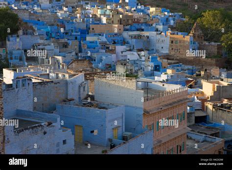 India Rajasthan Jodhpur Town View Residential Houses Facades Blue