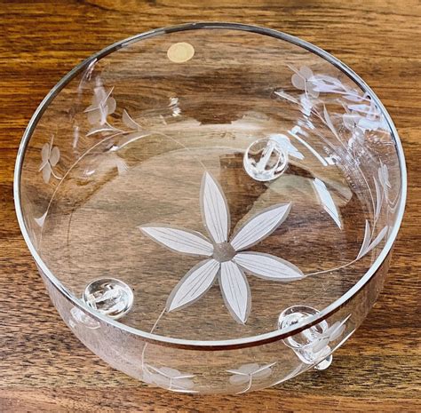 Vtg Etched Floral Silver Rimmed Ferner Bowl Elegant Crystal 3 Footed Poland 5 8” Ebay