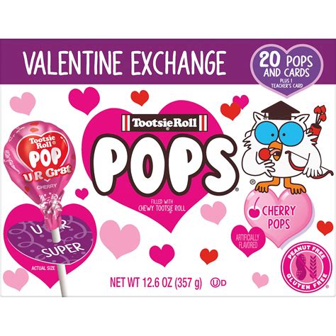 Tootsie Pop Valentine Box 20 Pops And Cards Assorted Lollipops