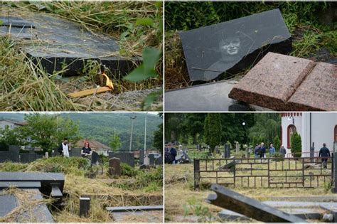Oskrnavljeni spomenici na srpkom groblju u Kosovskoj MItroivic