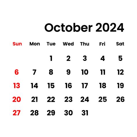 October 2024 Calendar Vector October 2024 Calendar Png And Vector