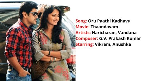 Oru Paathi Kadhavu Lyrics With English Translation Thaandavam Vikram Anushka Youtube