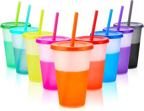 Dulov 24oz Colour Changing Cups With Lid Straw 10 Pcs Reusable Cold