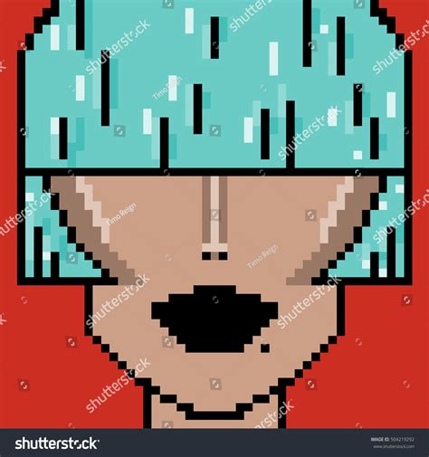 Pixel Art Portrait Girl Blue Hair Stock Vector Royalty Free 504219292