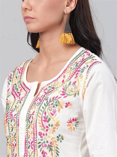 Hand Embroidered White Cotton Lucknow Chikankari Women Kurta Ada