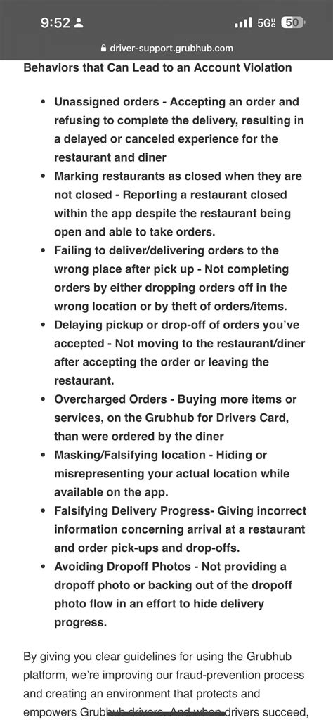 The account violations list. : r/grubhubdrivers