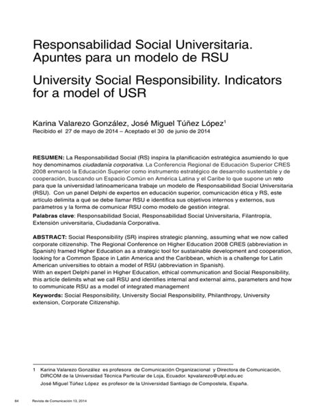 Responsabilidad Social Universitaria Apuntes Para Un Modelo De