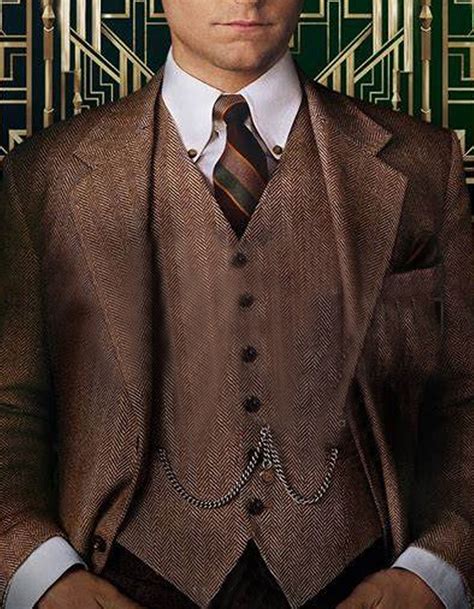 Mens Vested Great Gatsby Tweed Herringbone Tobey Maguire Suit In Light