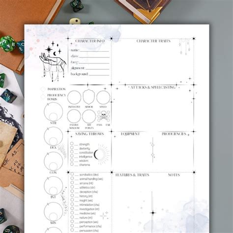 Character Sheet 5e Stars Etsy