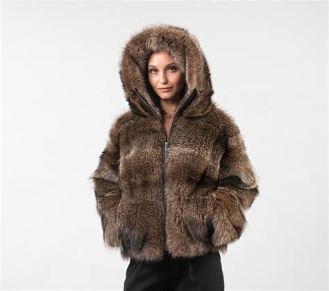 Natural Raccoon Fur Jacket With Hood 100 Real Fur Haute Acorn