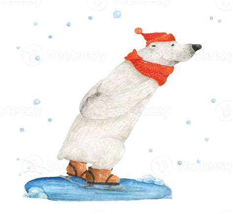 Polar Bear Ice Skating Under The Falling Snow 13666644 Png