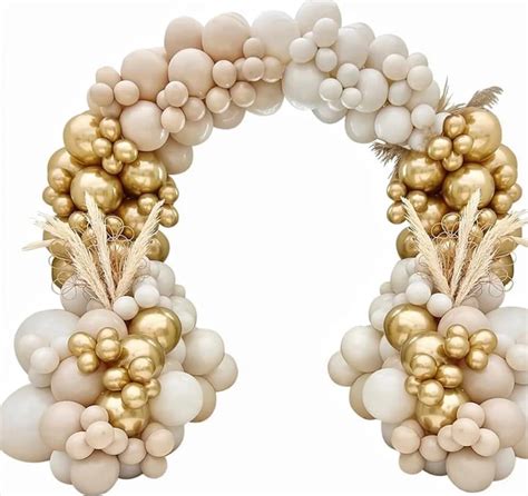 White Sand Gold Balloon Garland Arch Kit 129 Pcs White Gold Balloons