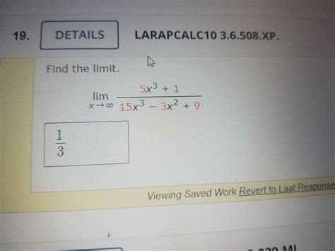 Answered Find The Limit 5x3 1 Lim 15x3 3x2 Bartleby