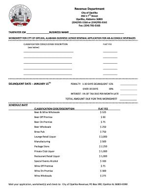 Fillable Online Worksheet For City Of Opelika Fax Email Print Pdffiller