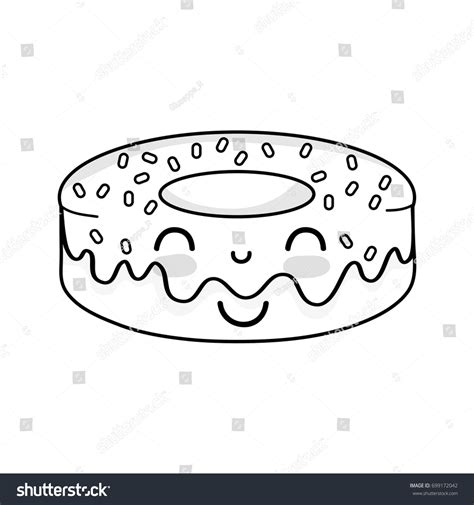 Line Kawaii Cute Happy Donut Sweet Royalty Free Stock Vector