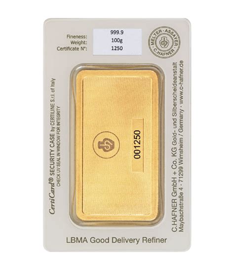 Gold Bar 100 G C Hafner Minted