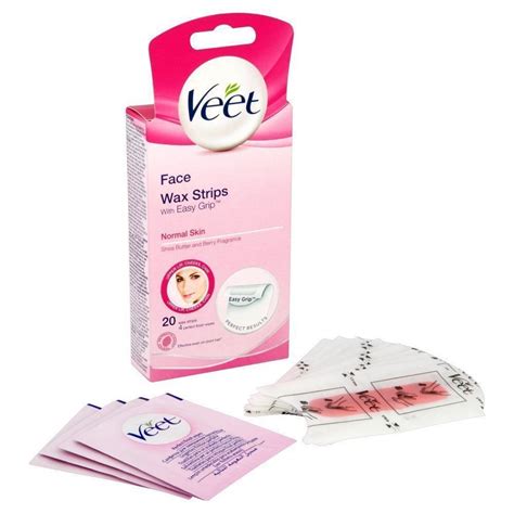 Veet Face Wax Strip Facial Hair Removal Easy Grip Normal Skin 20 Strips