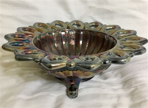 Northwood Shell And Wild Rose Amethyst Carnival Glass Bowl