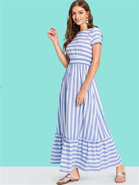 Shein Robe Longue Rayures Striped Dress Modest Dresses Hem Dress