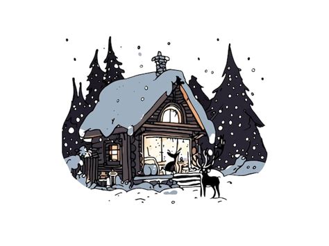 Aquarellillustration einer Hütte im Wald mit Schnee Vektor Clipart Bild