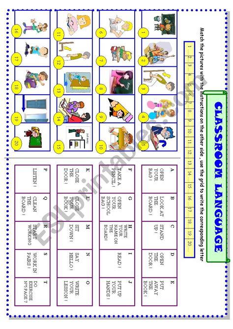 Classroom Language Matching Exercise For Young Learners Esl Worksheet