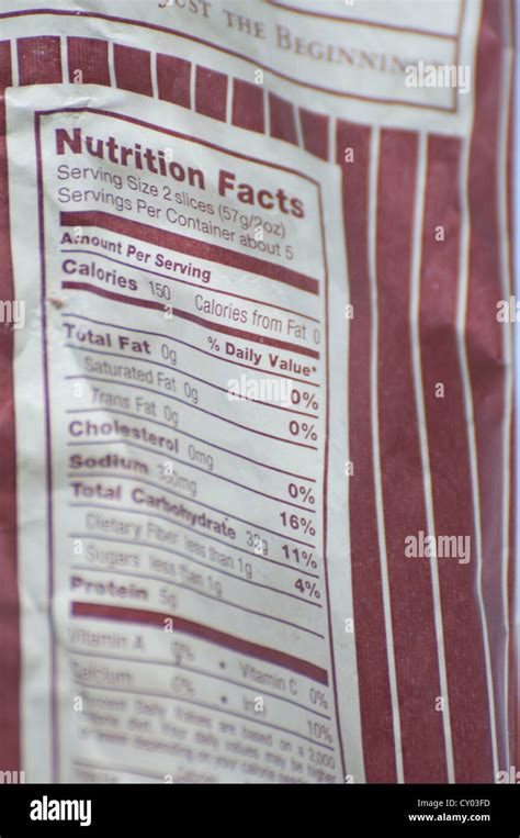 Nutrition Facts Label Stock Photo Alamy