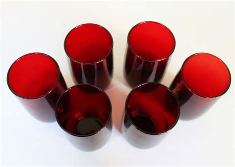 Vintage Ruby Red Drinking Glasses Set Of 6 Etsy