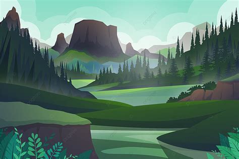 Scene Of Forest Nature With Mountain And Hill Vector Background