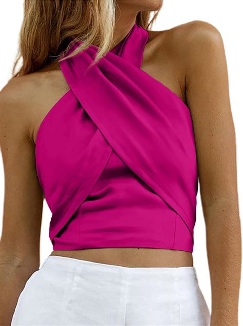 Hyperfire Womens Sexy Criss Cross Halter Sleeveless Wrap Front