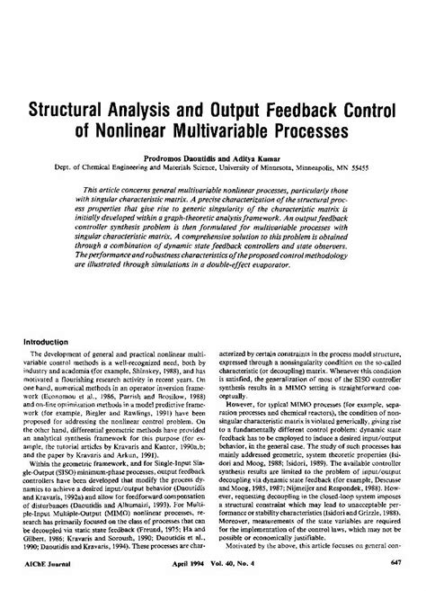 Structural Analysis And Output Feedback Control Of Nonlinear