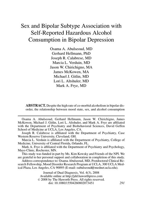 Pdf Sex And Bipolar Subtype Association With Self Reported Hazardous