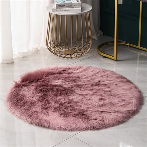 Luxuriously Soft Round Faux Sheepskin Fur Area Rug Circular Shaggy