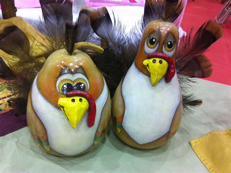 Small Turkey Gourds With Real Turkey Feathers Gooble Gooble Hand