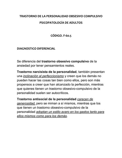 Trastorno De La Personalidad Obsesivo Compulsivo Pdf