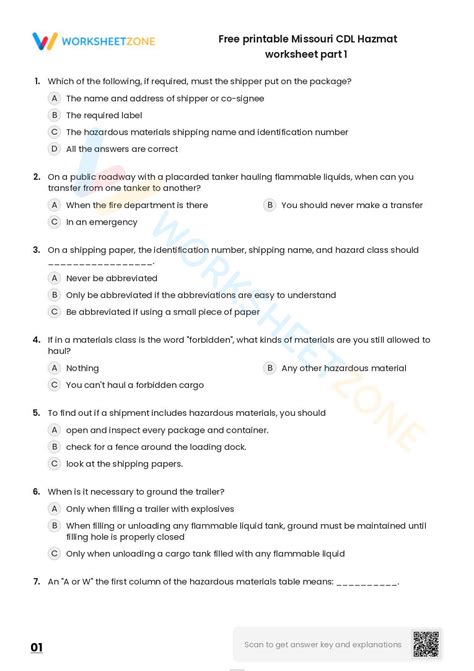 Free Printable Missouri Cdl Hazmat Worksheet Part