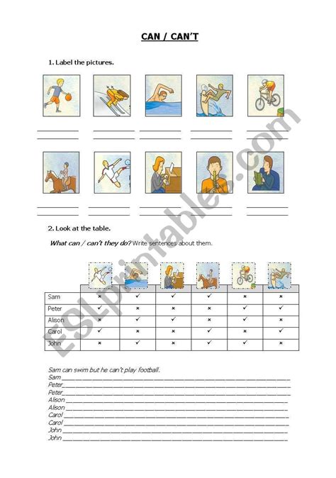 Can Can´t Esl Worksheet By Mlgfc