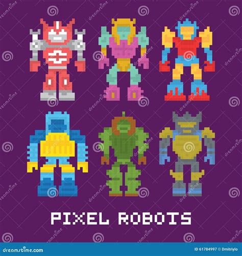 Pixel Art Isolated Robots Vector Set Stock Vector Illustration Of