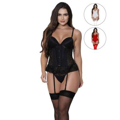 Kit 2 Espartilhos Sexy Gabi Lingerie Renda Calcinha Sensual Cinta Liga Multicolorido Compre