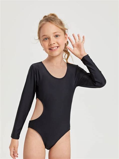 Girls Solid Cut Out One Piece Swimsuit Shein Usa