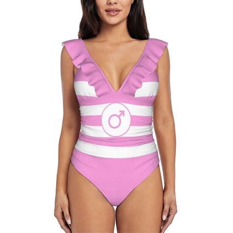 Sissy Pride Flag One Piece Swimsuit Women Ruffle Monokini Shoulder