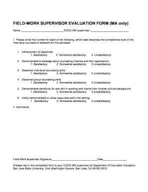 Fillable Online Sjsu FIELD WORK SUPERVISOR EVALUATION FORM MA Only