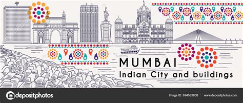 Mumbai Skyline Panorama Indian City Mumbai Landmarks Famous Buildings ...