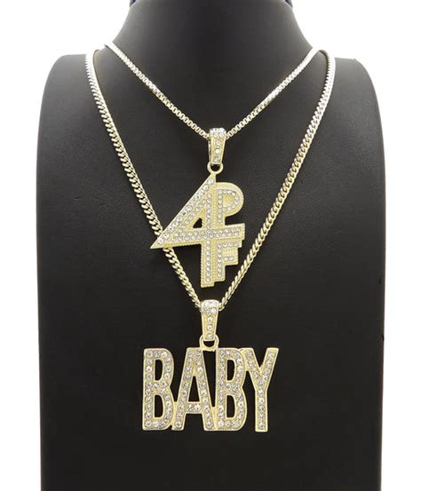 14K Gold Plated Hip Hop Lil BABY & 4PF Pendant w/ 20" 24" Box Cuban Ch