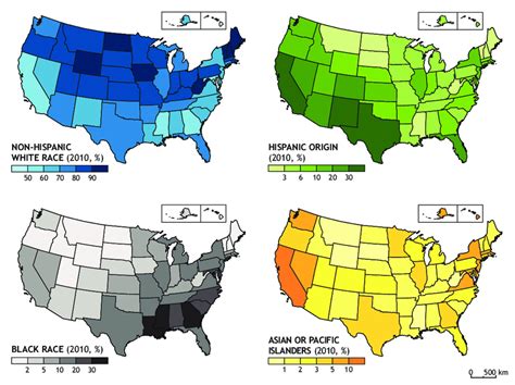 Proportion of ethnic groups/races in the US population by states, 2010 ...