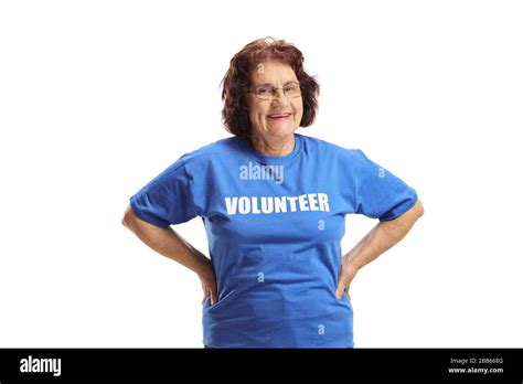 Mature Woman Volunteer Isolated On White Background Stock Photo Alamy